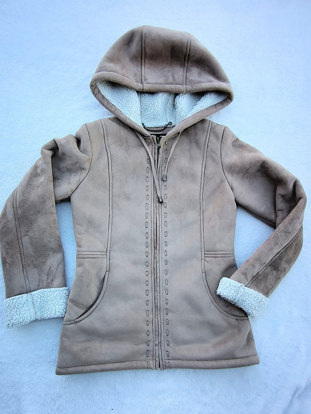 P.A. Originals Women's Faux Suede Sherpa Lined Hooded Zip Jacket  Size S